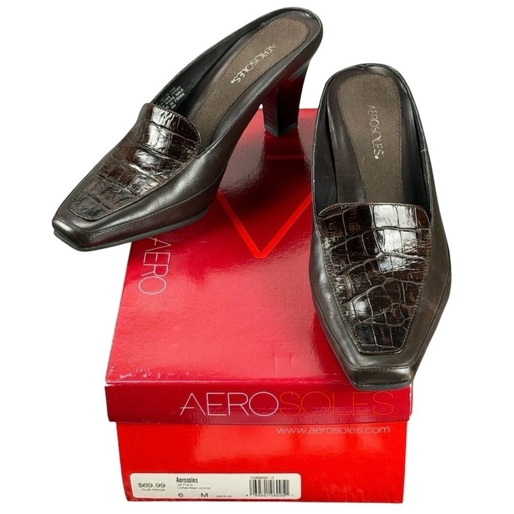 Aerosoles‎ Women's Size 6M Jet Plane Coffee Bean Croc Embossed Dress Heels Mules